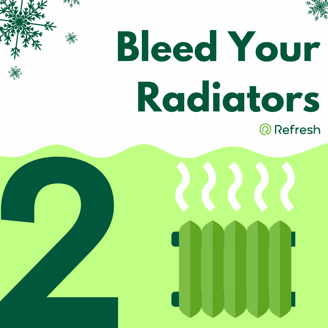 Tip number 2 - bleed your radiators with a graphic of radiator with heat coming out. 