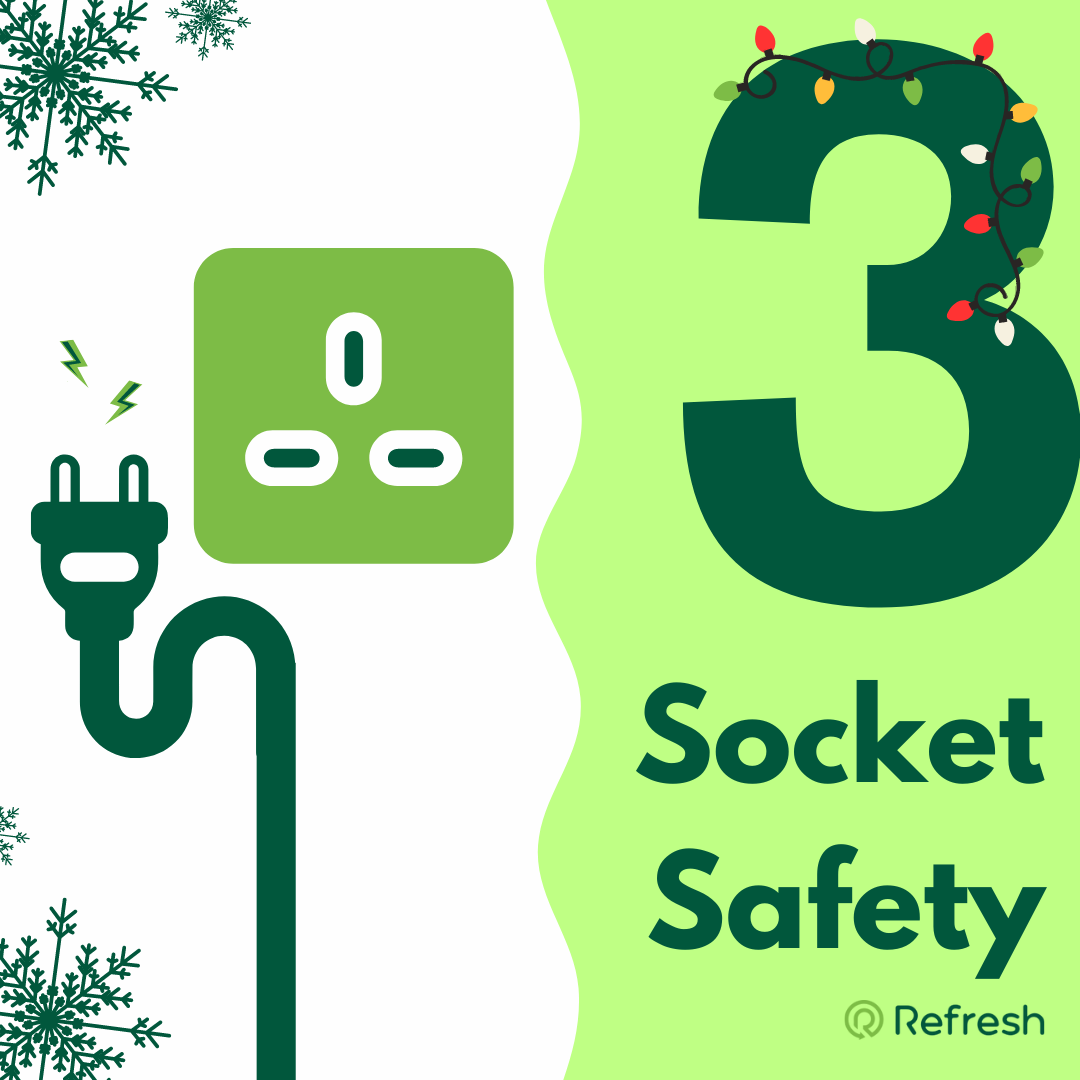 Tip number 3 - Socket safety with graphic of plug and socket.