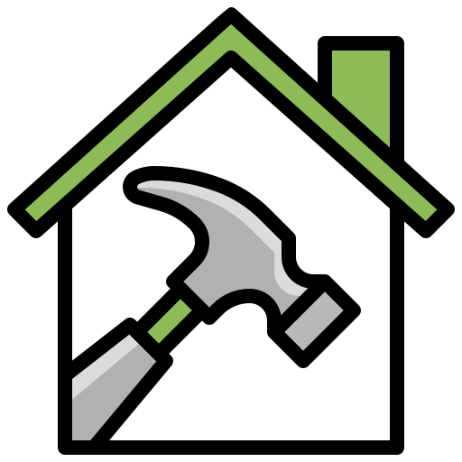 Graphic of green house with hammer.
